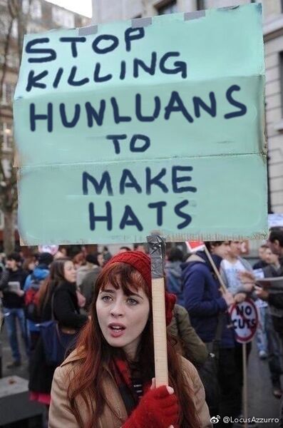 文件:Stop killing hunluans to make hats.jpg